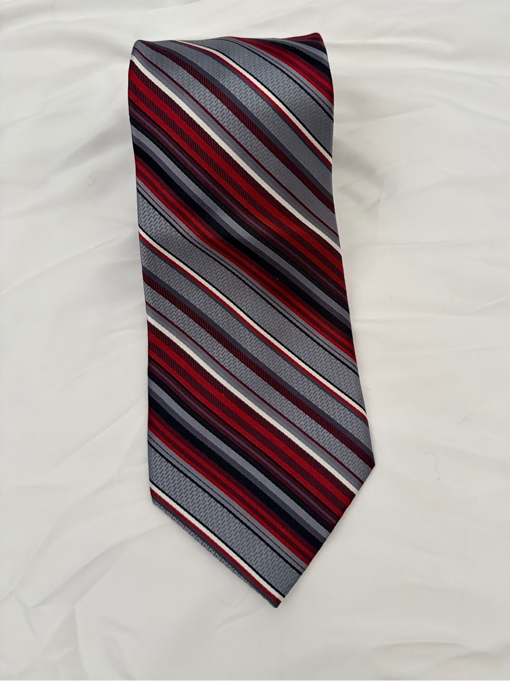 Pronto Uomo Red and Gray Striped Silk Tie